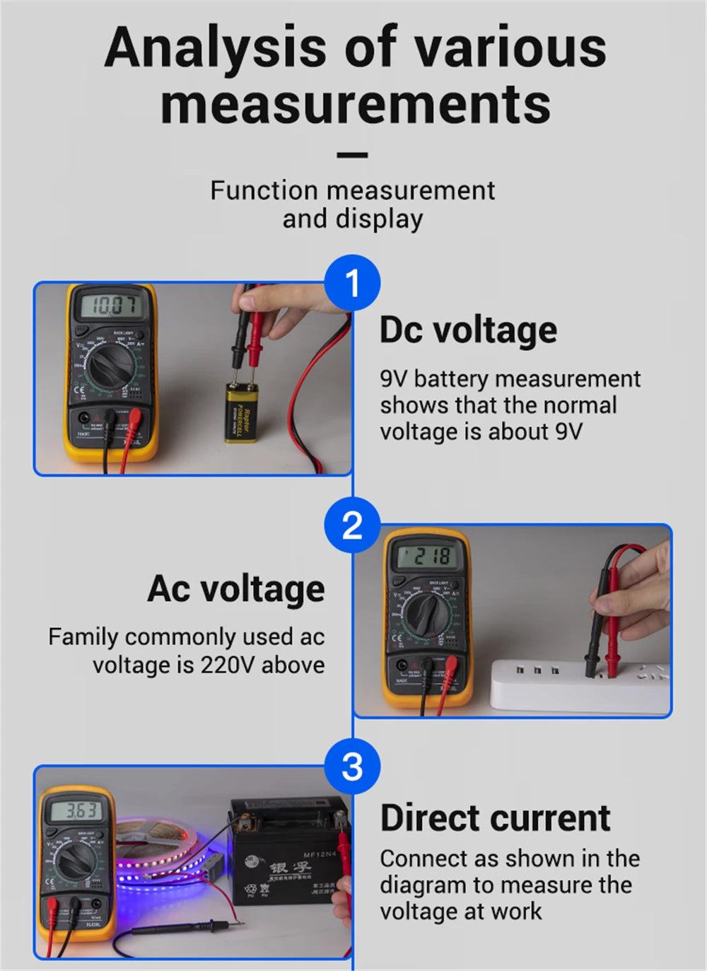 Multimètre numérique portable - LCD rétroéclairé - Testeur AC/DC, Volt, Ohm, Ampère - Neuf