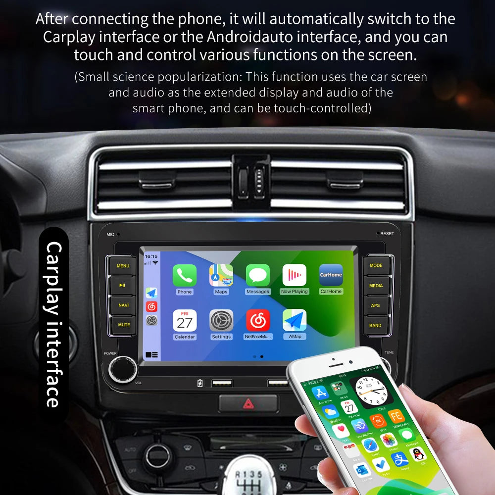 Autoradio 2 DIN Android 11 - Écran Multimédia GPS, WiFi, CarPlay, Compatible Volkswagen, Skoda, Octavia, Golf 5/6, Touran, Passat, Polo, Jetta