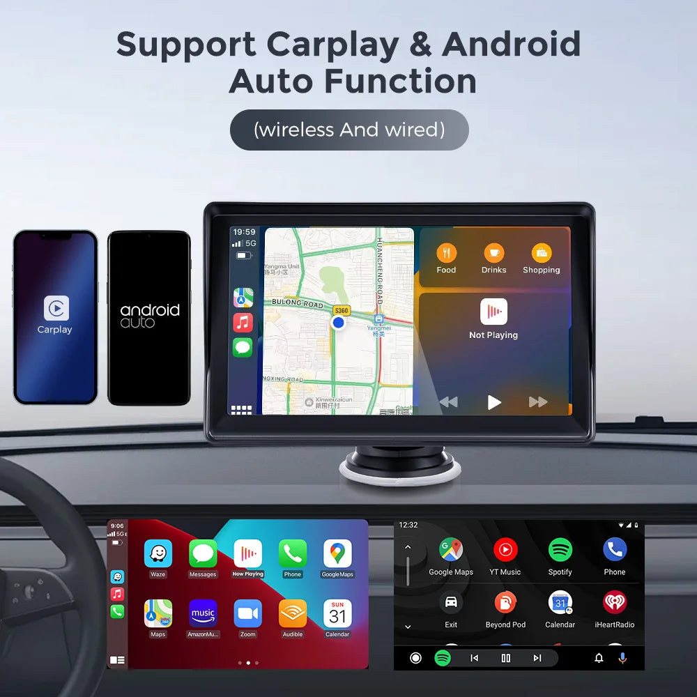 Autoradio Multimédia 2 DIN - Écran Tactile 7", CarPlay & Android Auto Sans Fil, GPS, WiFi, Caméra de Recul, FM