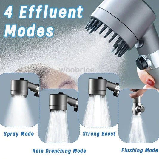 Pommeau de Douche Haute Pression - 3 Modes, Filtre Purifiant, Brosse de Massage Intégrée, Économie d'Eau