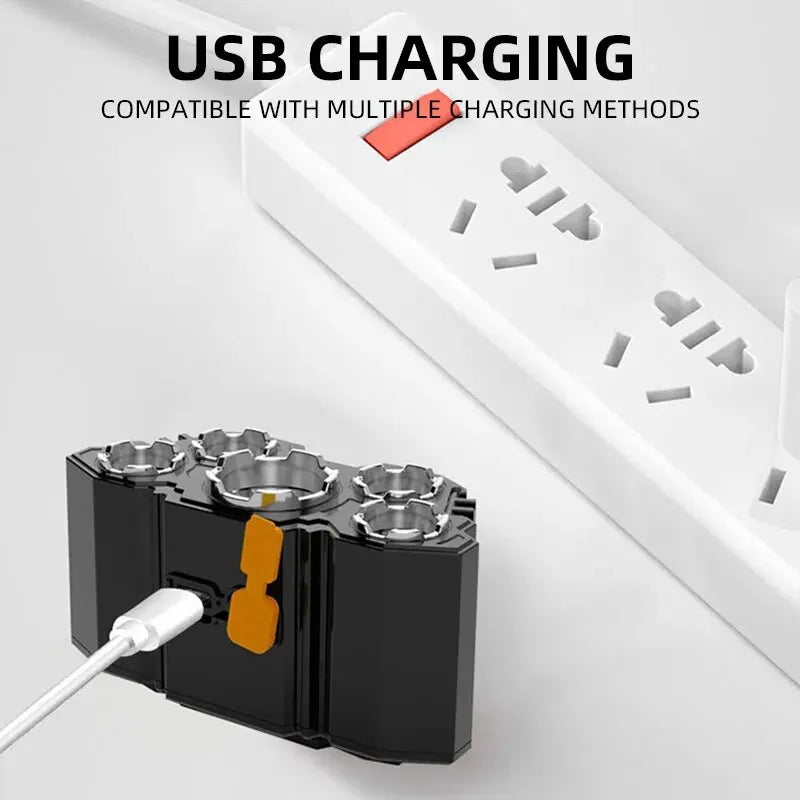 Lampe Frontale LED Ultra Puissante - 5 Têtes, Étanche, Rechargeable USB, Éclairage Extérieur