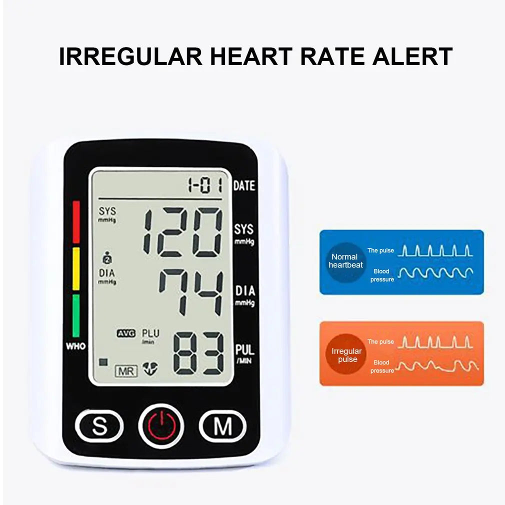 Tensiomètre Électronique à Bras - Moniteur de Pression Artérielle & Fréquence Cardiaque, Écran Digital, Usage Médical Automatique