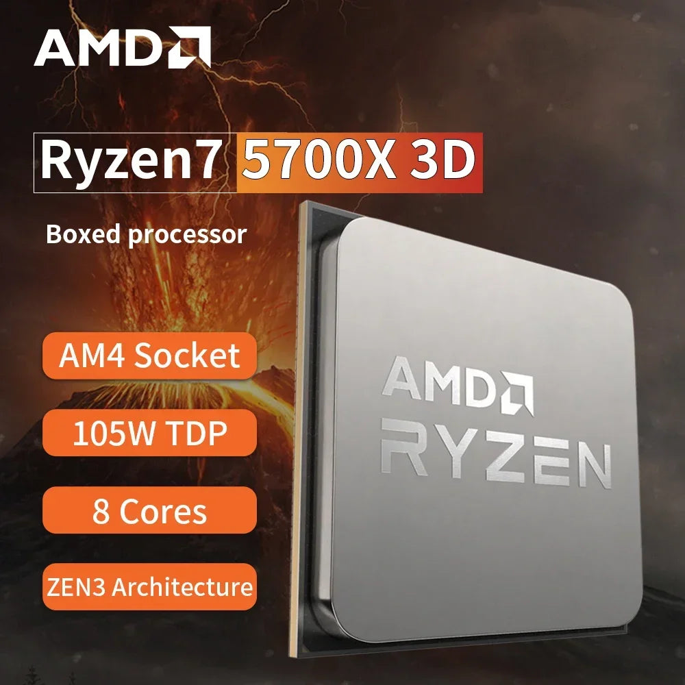 AMD Ryzen 7 5700X3D - Processeur Gaming 8 Cœurs, 16 Threads, 4.1 GHz, Socket AM4, 3D V-Cache (Sans Ventilateur)