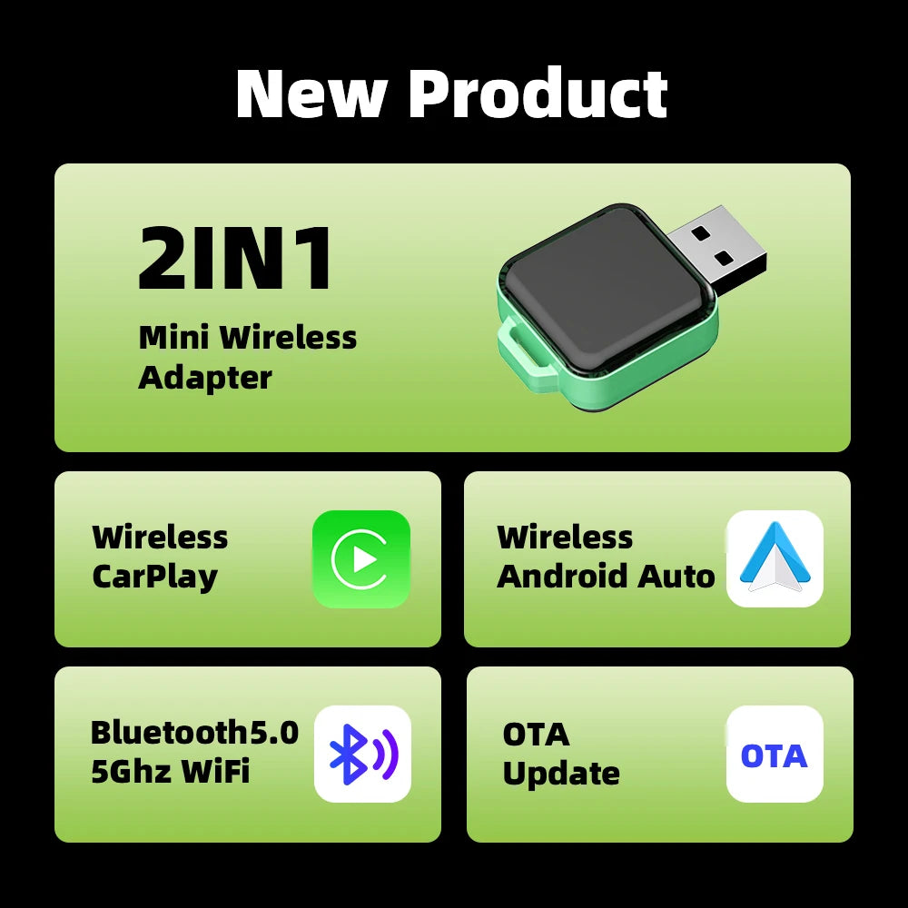 Mini CarPlay & Auto AI Box - Convertisseur Filaire en Sans Fil pour Audi, Toyota, Mazda, Nissan, Chevrolet, Kia, Ford, Hyundai & Plus