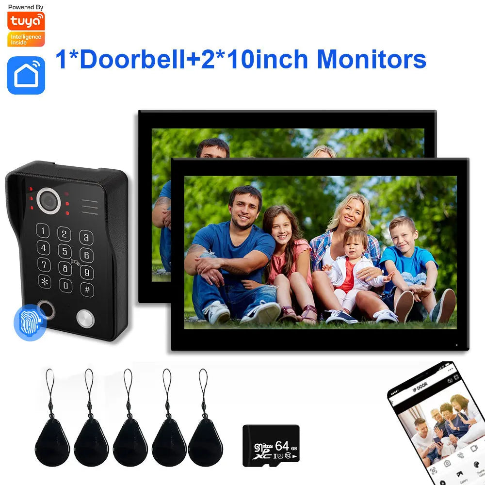 Sonnette Vidéo Intelligente 5-en-1 avec Déverrouillage d’Empreinte - Système d’Interphone Vidéo WiFi, Écran Tactile 1080P, Tuya Smart