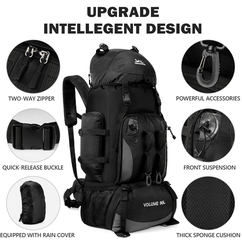 Sac à Dos de Randonnée 90L - Étanche, Grande Capacité, Idéal pour Trekking, Camping & Voyages