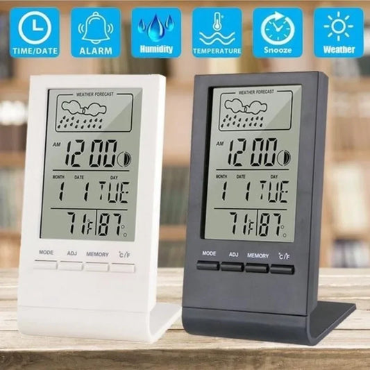 Horloge Numérique LED Multifonction - Thermomètre, Hygromètre, Réveil, Station Météo Intérieure/Extérieure