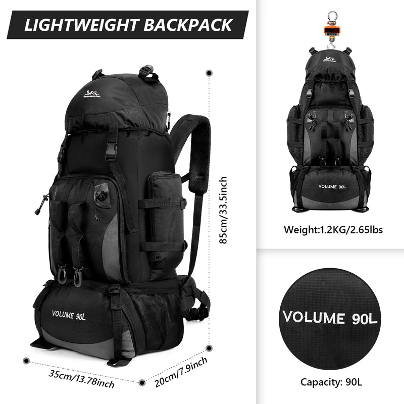 Sac à Dos de Randonnée 90L - Étanche, Grande Capacité, Idéal pour Trekking, Camping & Voyages