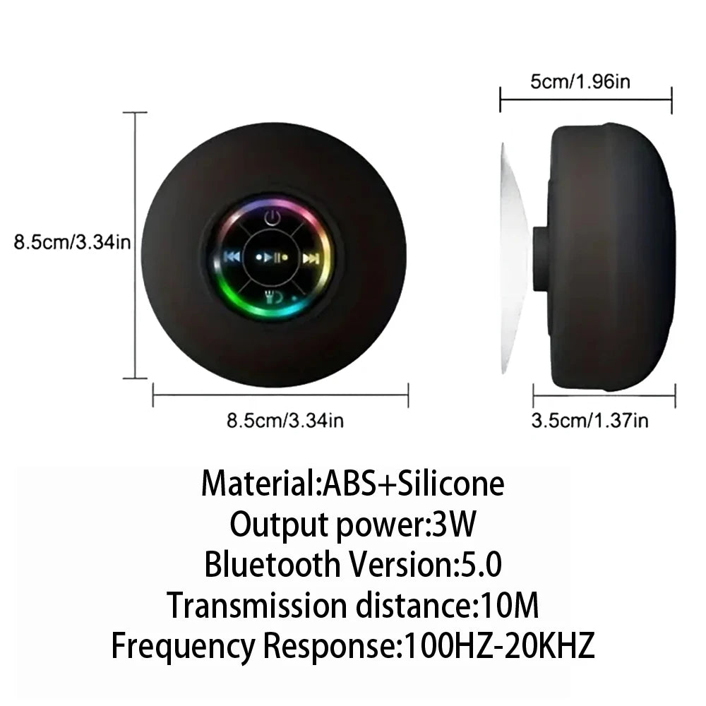 Enceinte Bluetooth Portable Étanche IPX4 - LED, Ventouse Puissante, Son Stéréo Mini, Idéale pour Douche & Extérieur