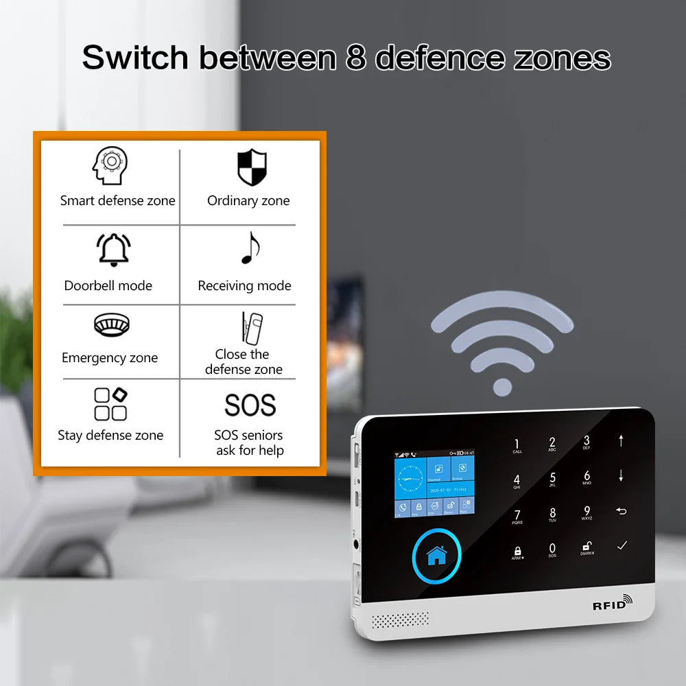 Système d'Alarme MULO PG103 - Sécurité Sans Fil 433MHz, WiFi, GSM, Compatible Tuya Smart, Alexa & Google Home