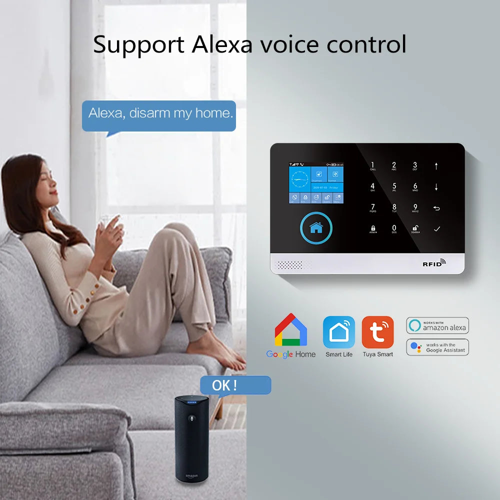 Système d'Alarme MULO PG103 - Sécurité Sans Fil 433MHz, WiFi, GSM, Compatible Tuya Smart, Alexa & Google Home