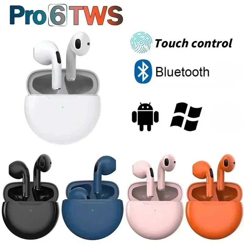 Écouteurs Sans Fil Pro 6 TWS - Bluetooth, Réduction de Bruit, Micro Intégré, Compatibles iPhone & Android