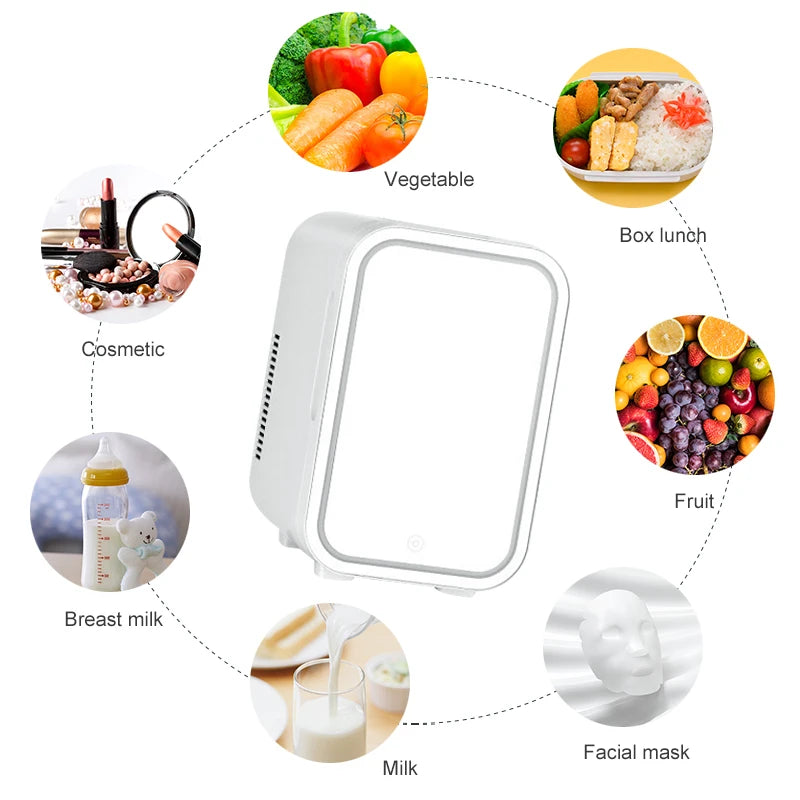 Mini Frigo 4L avec Miroir LED - Réfrigérateur Portable pour Cosmétiques & Soins, Utilisation à Domicile ou en Voiture