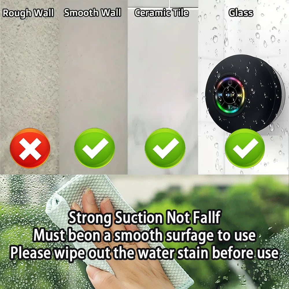 Enceinte Bluetooth Portable Étanche IPX4 - LED, Ventouse Puissante, Son Stéréo Mini, Idéale pour Douche & Extérieur