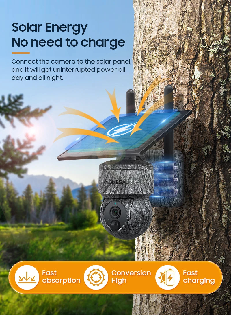 INQMEGA Caméra de Sécurité Solaire PTZ 4G - 5MP/4MP, WiFi Sans Fil, Carte SIM 4G, Audio Bidirectionnel, Surveillance CCTV Extérieure