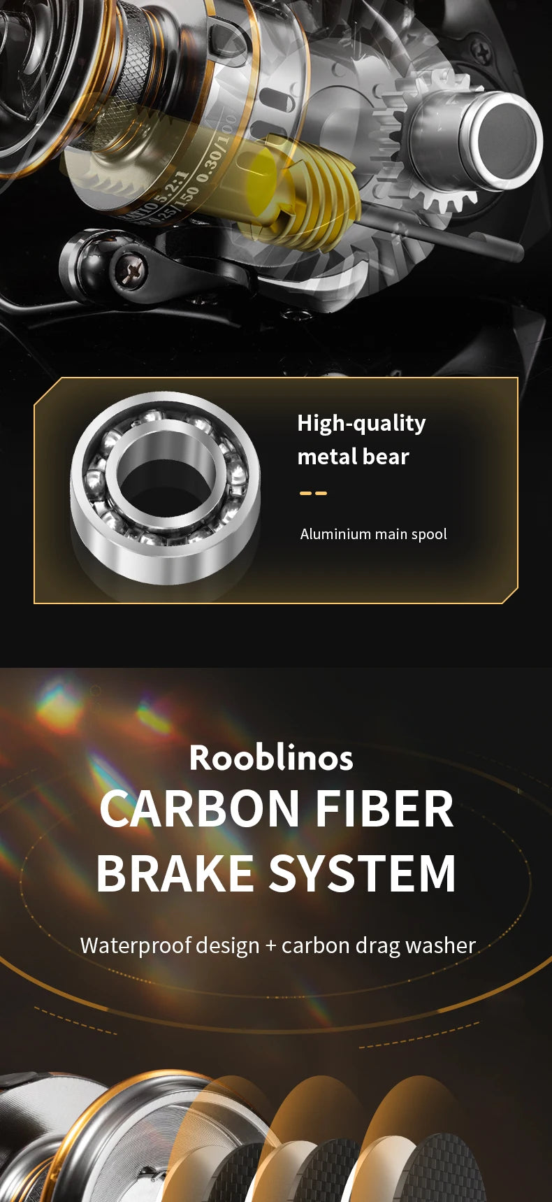 Moulinet Spinning ROOBLINOS RY - Ultraléger, Cadre Métallique, Haute Vitesse 5.2:1, Ultra Fluide & Résistant