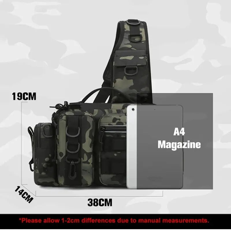 Sac à Dos de Pêche Multifonction - Rangement Leurres & Matériel, Sac à Bandoulière avec Porte-Canne, Idéal pour la Pêche à la Mouche & Spinning