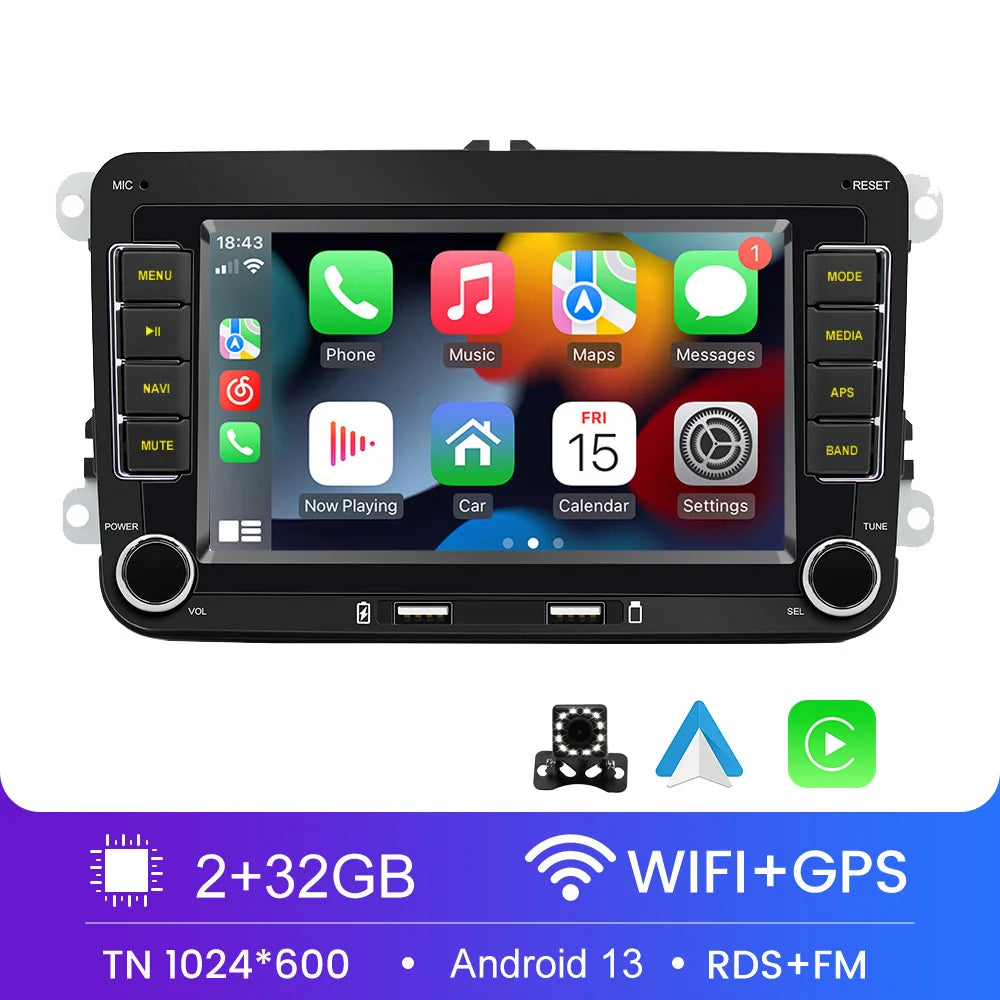 Autoradio 2 DIN Android 11 - Écran Multimédia GPS, WiFi, CarPlay, Compatible Volkswagen, Skoda, Octavia, Golf 5/6, Touran, Passat, Polo, Jetta