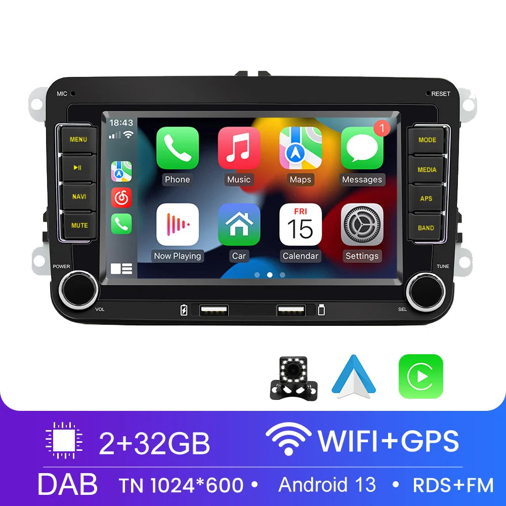 Autoradio 2 DIN Android 11 - Écran Multimédia GPS, WiFi, CarPlay, Compatible Volkswagen, Skoda, Octavia, Golf 5/6, Touran, Passat, Polo, Jetta