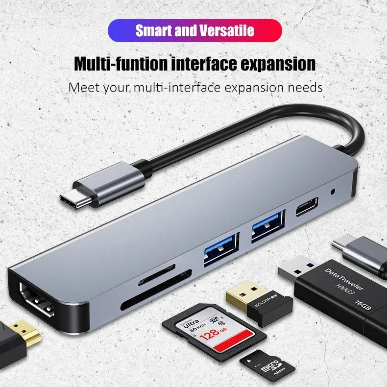 Hub USB-C Multifonction – Adaptateur Type-C vers HDMI 4K, SD/TF, PD Charge Rapide