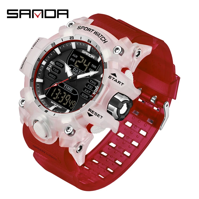 SANDA Luxury G-Style - Montre Électronique Sport Homme, LED, Chronographe Militaire, Étanche 50M