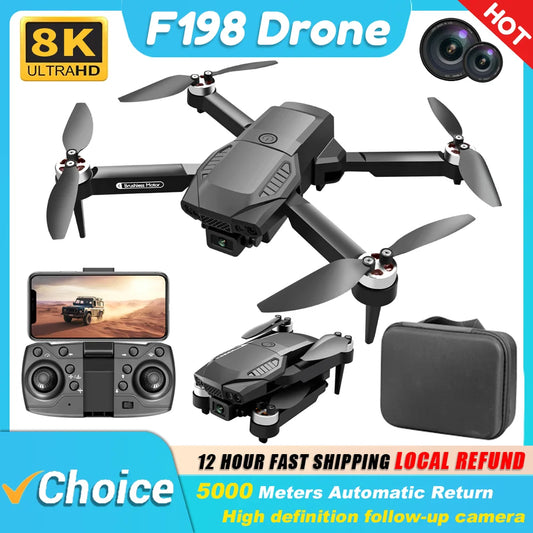 Drone Professionnel F198 - Caméra Dual 1080P HD, FPV WiFi, Grand Angle, Moteurs Brushless, Quadcopter Pliable