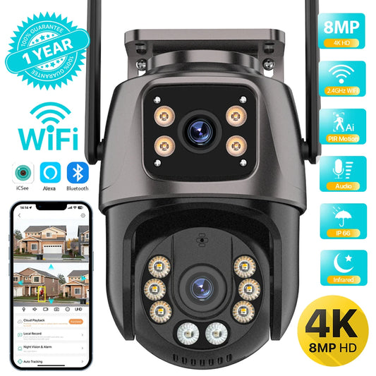 Caméra de Surveillance Extérieure 4K 8MP WiFi PTZ - Double Objectif, Suivi Auto AI, Audio Bidirectionnel, Vision Nocturne, iCSee