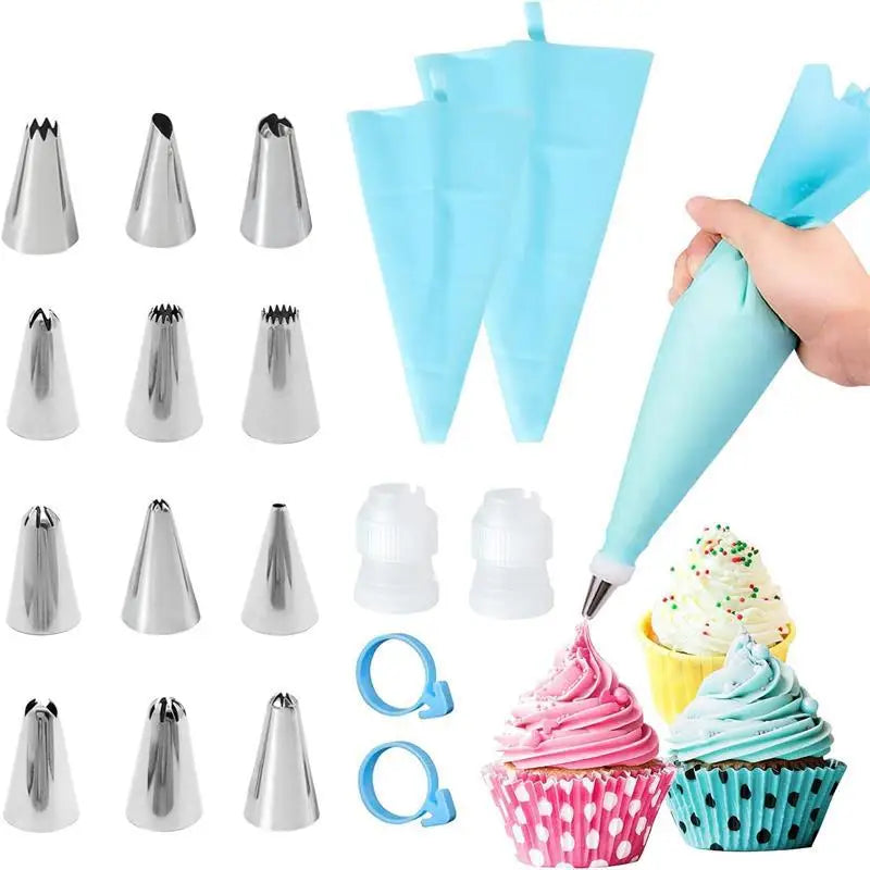 Kit de Décoration de Gâteaux - Sacs à Douille en Silicone Réutilisables + Buses Inox | Outils de Pâtisserie DIY