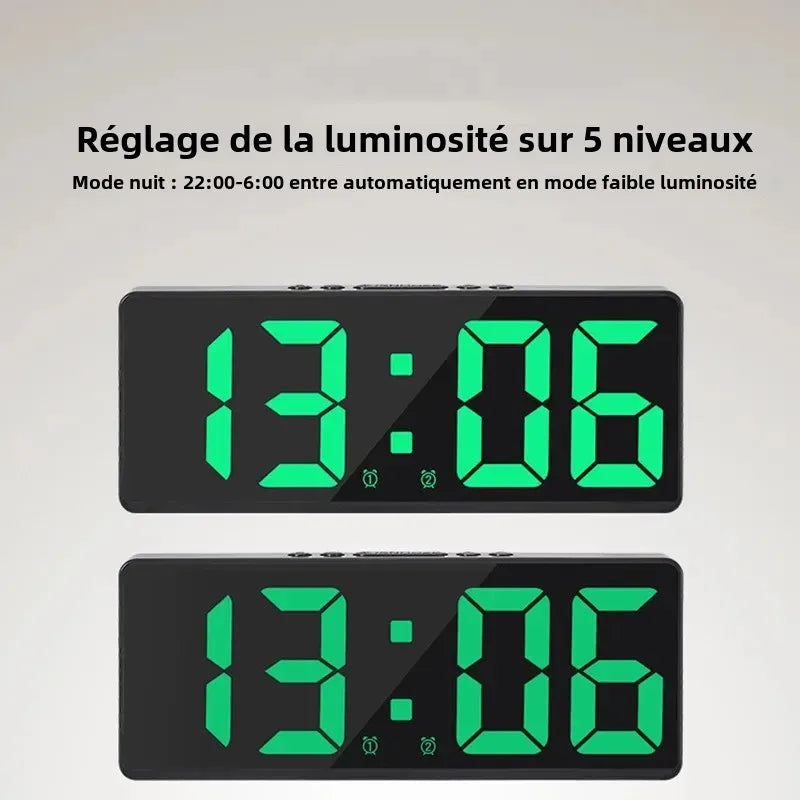 Réveil Digital à Commande Vocale - Affichage LED, Température, Mode Nuit, Snooze, 12/24H, Fonction Anti-Dérangement