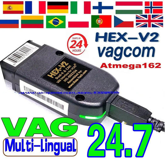 Interface de Diagnostic VCDS VAGCOM HEX V2 – Mise à Jour 2025 (Version 24.7) pour VW, Audi, Skoda, Seat