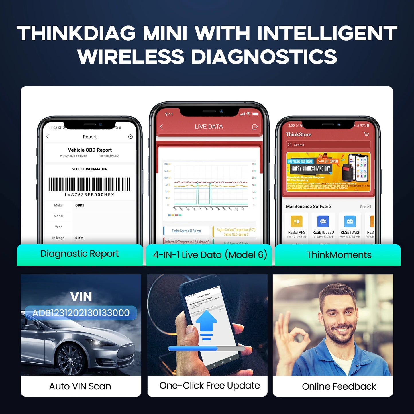 THINKCAR THINKDIAG Mini – Scanner OBD2 Bluetooth, Diagnostic Complet & Codes d’Erreur
