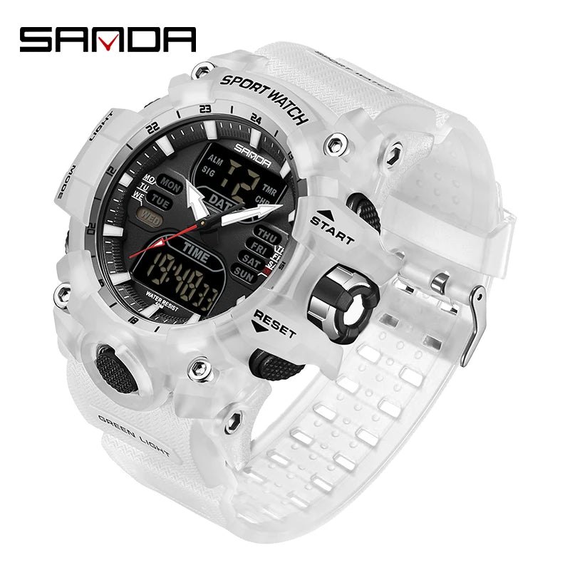 SANDA Luxury G-Style - Montre Électronique Sport Homme, LED, Chronographe Militaire, Étanche 50M