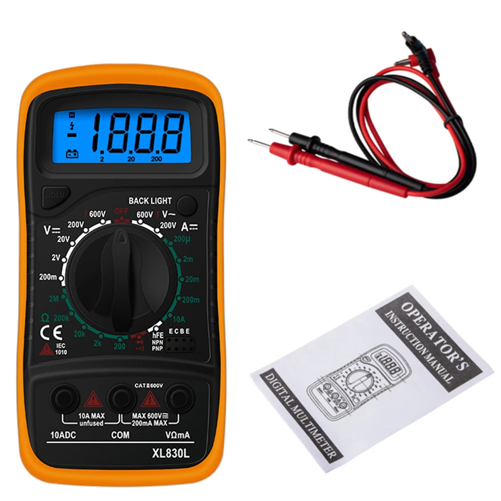 Multimètre numérique portable - LCD rétroéclairé - Testeur AC/DC, Volt, Ohm, Ampère - Neuf