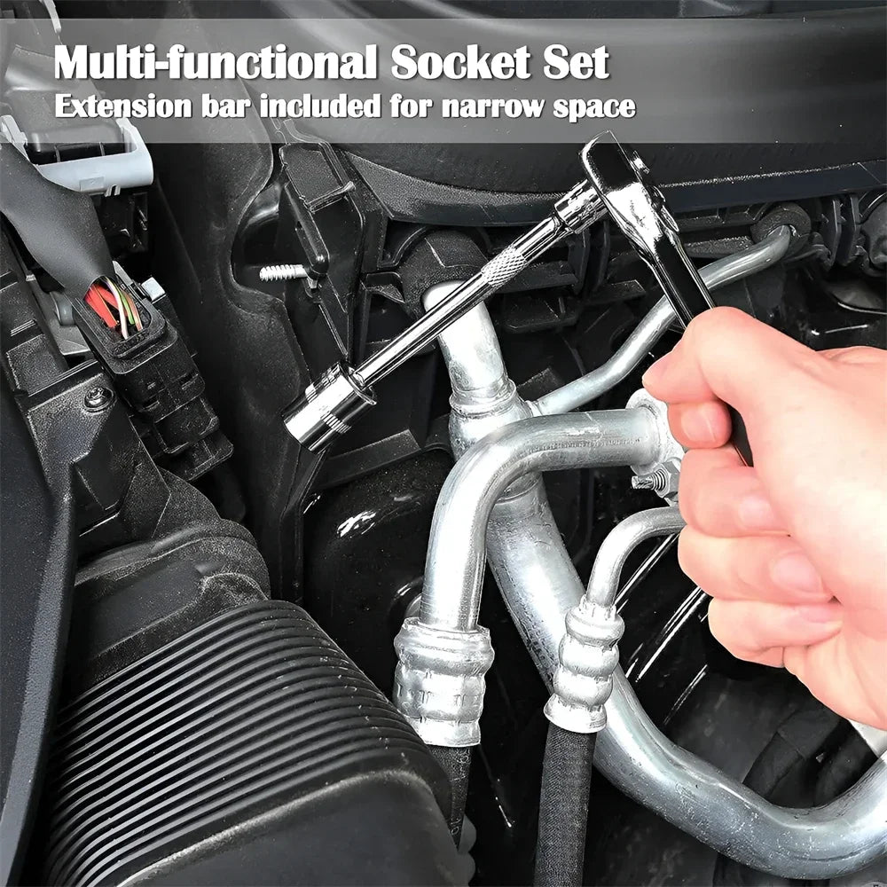 Kit de Douilles à Cliquet 12 Pièces – Outil Indispensable pour la Réparation Auto & Bricolage