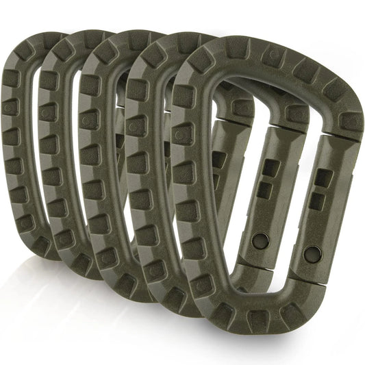 Lot de 5 Mousquetons Tactiques 3.5" - Clip Molle en Plastique ITW, Forme D, Attache Équipement Camping & Randonnée