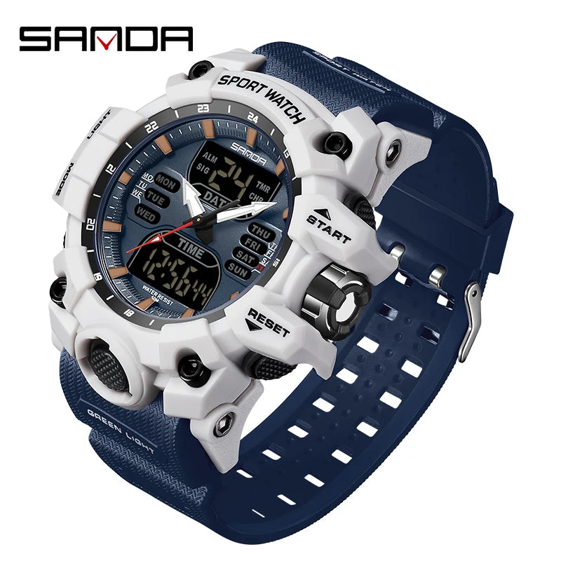 SANDA Luxury G-Style - Montre Électronique Sport Homme, LED, Chronographe Militaire, Étanche 50M