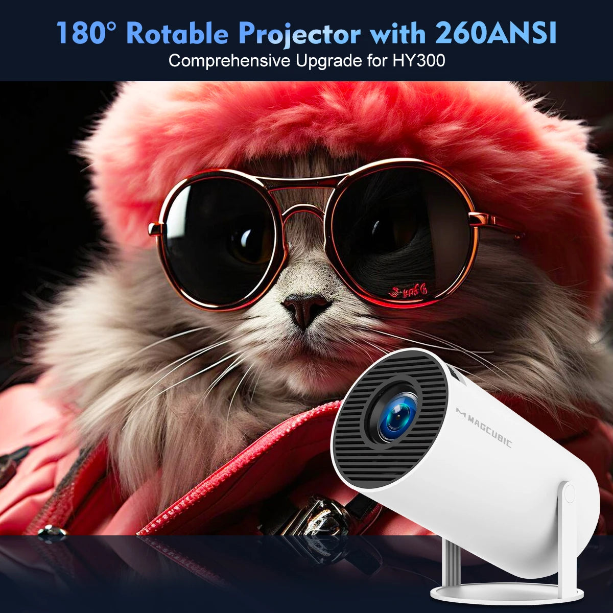 Projecteur Magcubic HY300 Pro - 4K, Android 11, WiFi 6, 260 ANSI Lumens, Bluetooth 5.0, Home Cinéma & Extérieur