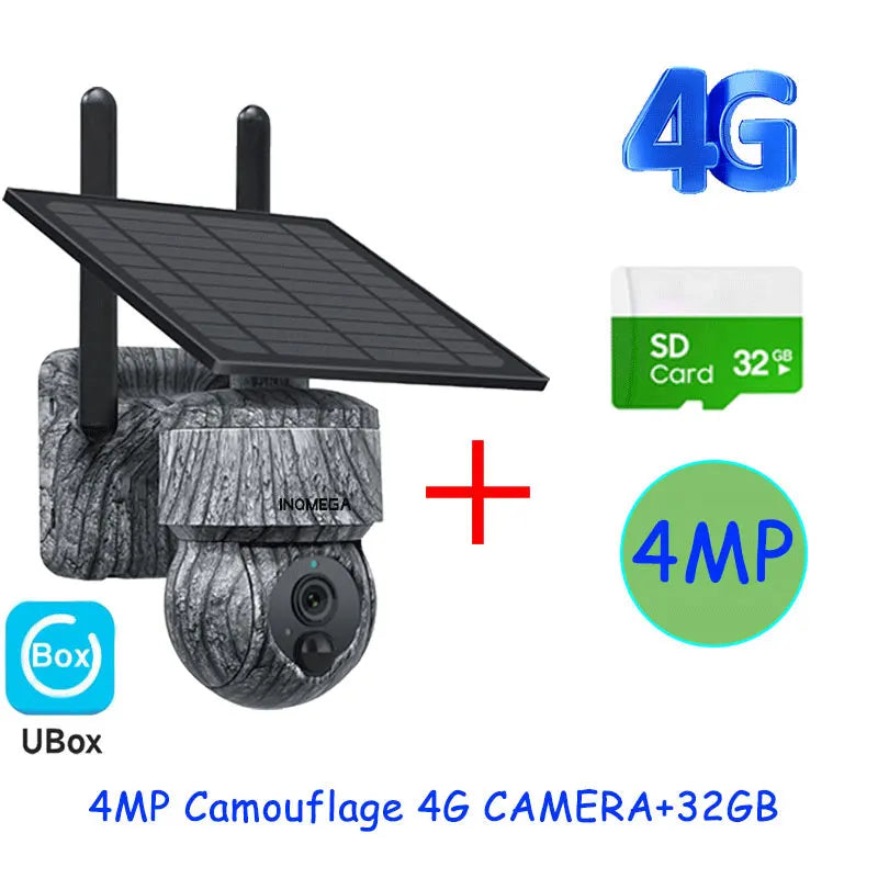 INQMEGA Caméra de Sécurité Solaire PTZ 4G - 5MP/4MP, WiFi Sans Fil, Carte SIM 4G, Audio Bidirectionnel, Surveillance CCTV Extérieure