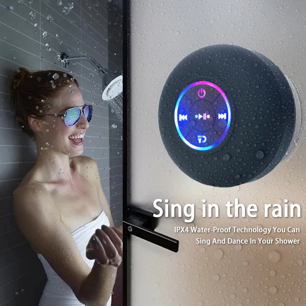 Enceinte Bluetooth Portable Étanche IPX4 - LED, Ventouse Puissante, Son Stéréo Mini, Idéale pour Douche & Extérieur