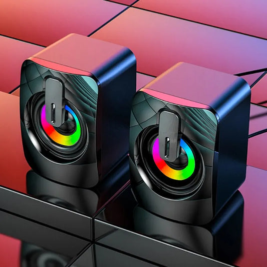 Enceintes PC HIFI Stéréo - USB, Microphone Intégré, LED RGB, Haut-Parleurs Filaire pour Ordinateur de Bureau