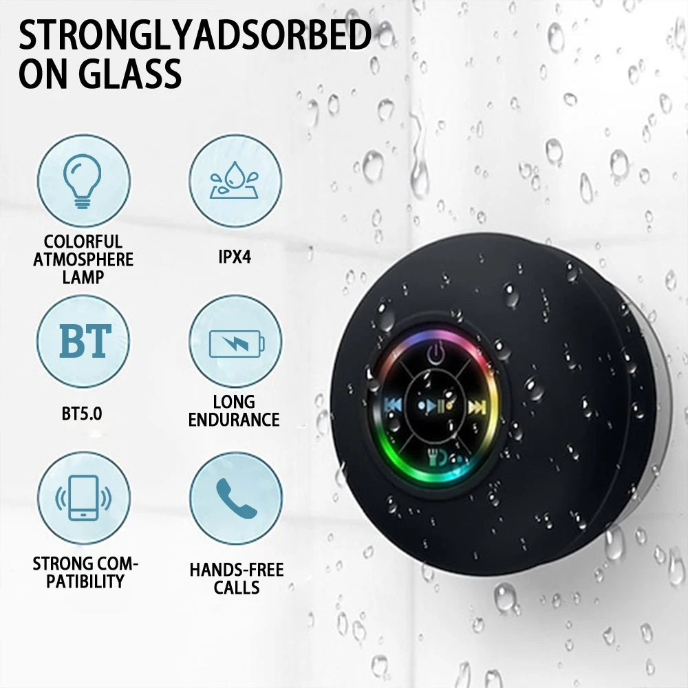 Enceinte Bluetooth Portable Étanche IPX4 - LED, Ventouse Puissante, Son Stéréo Mini, Idéale pour Douche & Extérieur