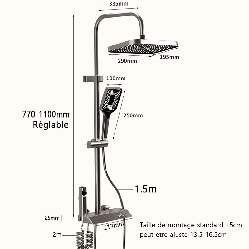 Ensemble de Douche Complet avec Écran LED - Système de Douche Pluie Haute Pression, Robinet Bain/Douche, Mélangeur Eau Chaude & Froide