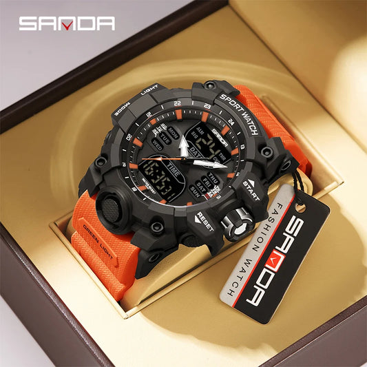 SANDA Luxury G-Style - Montre Électronique Sport Homme, LED, Chronographe Militaire, Étanche 50M