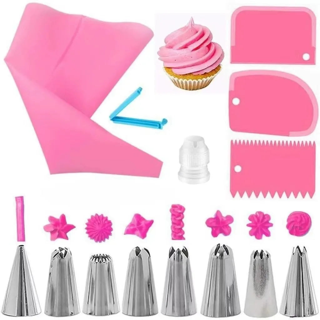 Kit de Décoration de Gâteaux - Sacs à Douille en Silicone Réutilisables + Buses Inox | Outils de Pâtisserie DIY