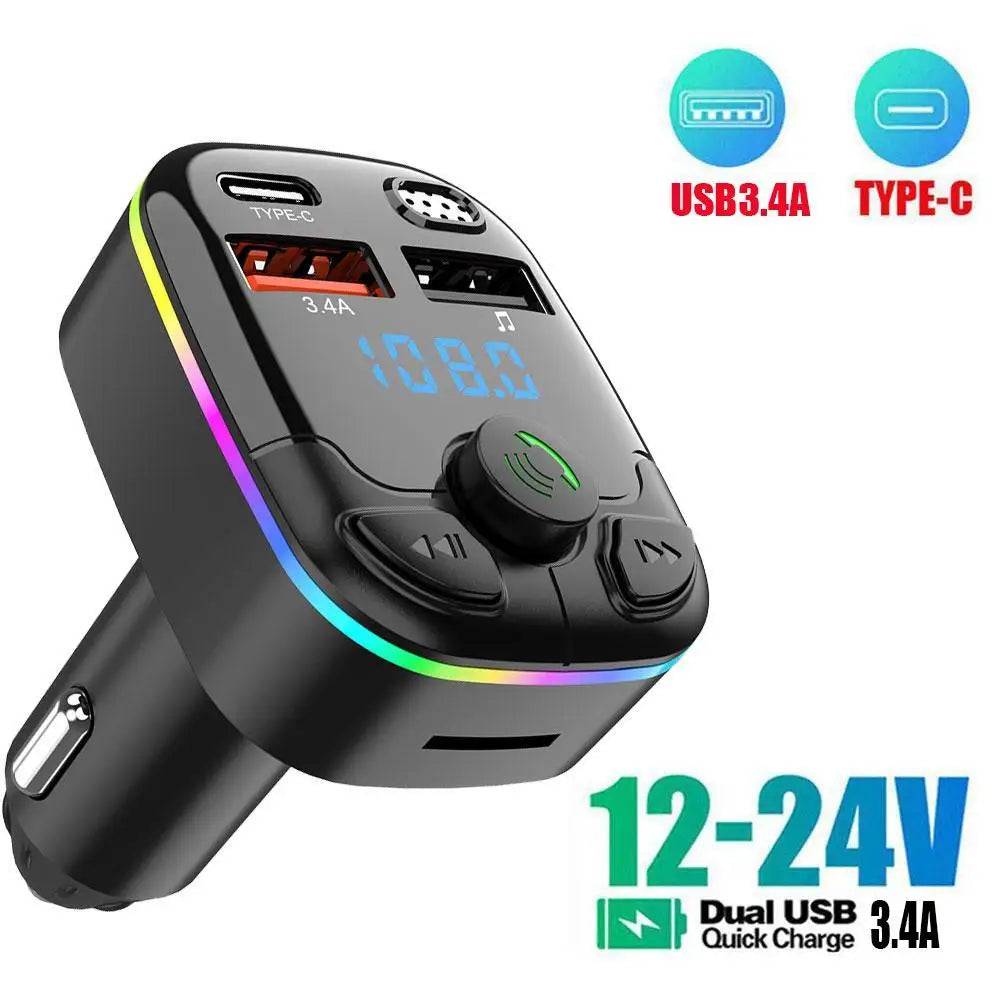 Transmetteur FM Sans Fil pour Voiture - Adaptateur Bluetooth, Chargeur USB Double, Lecteur MP3 & Kit Mains Libres