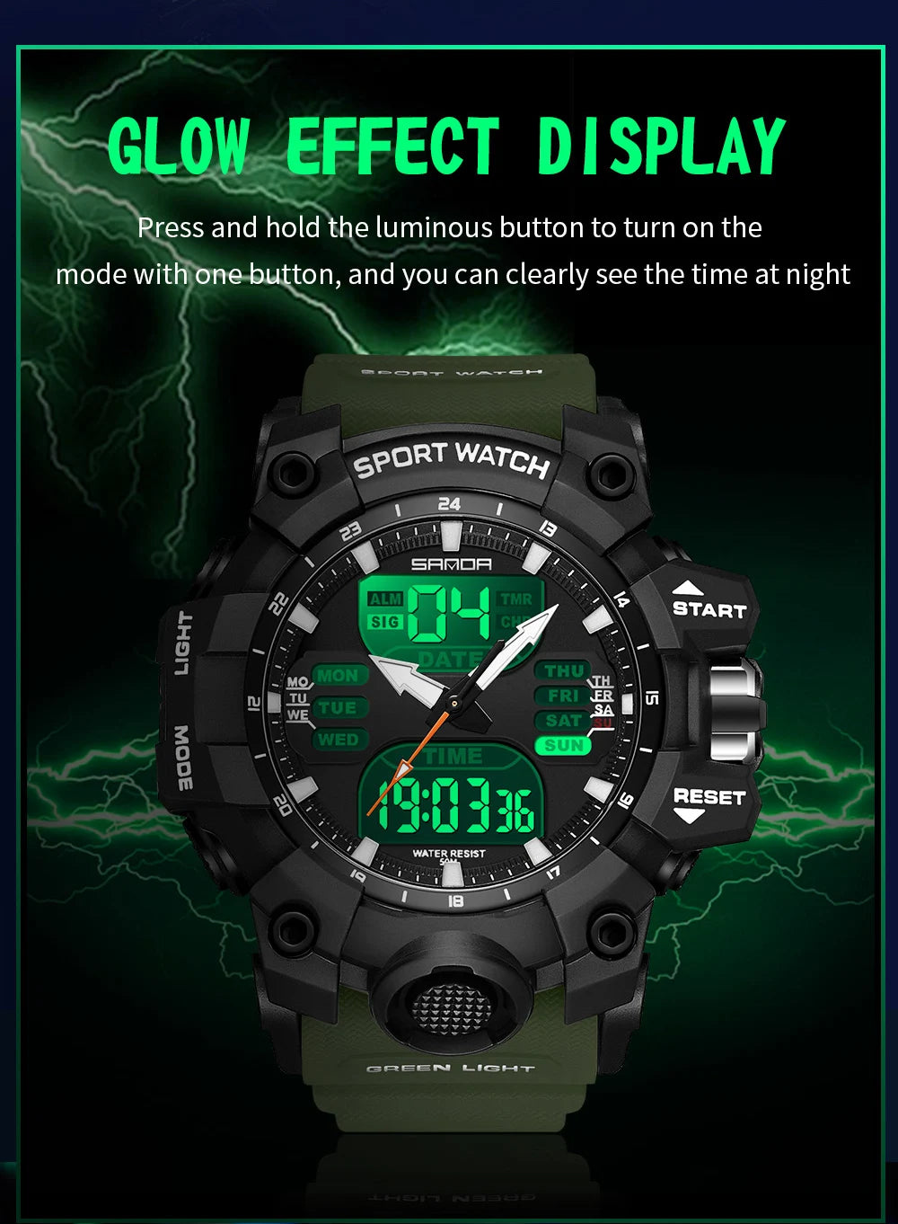 SANDA Luxury G-Style - Montre Électronique Sport Homme, LED, Chronographe Militaire, Étanche 50M