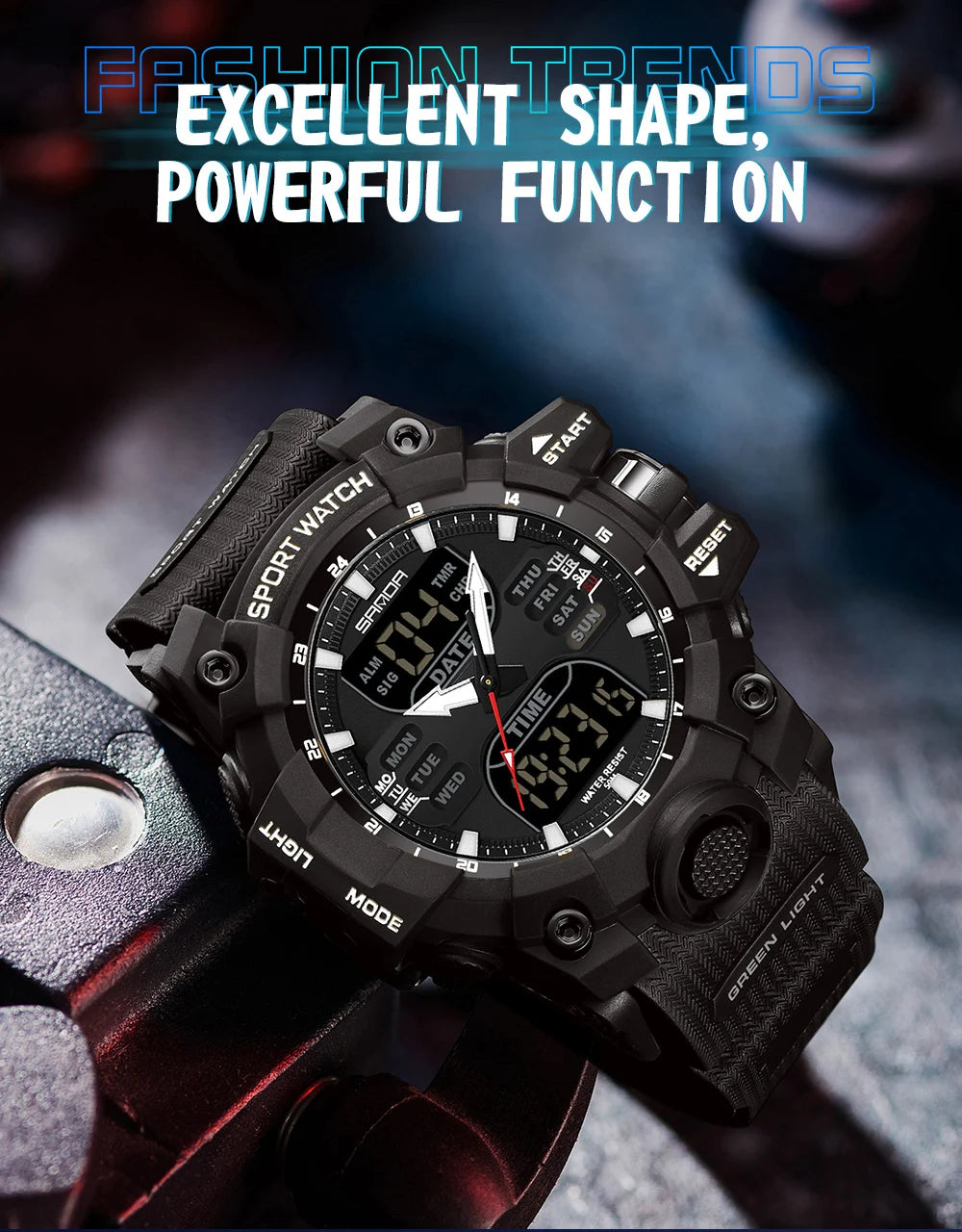 SANDA Luxury G-Style - Montre Électronique Sport Homme, LED, Chronographe Militaire, Étanche 50M