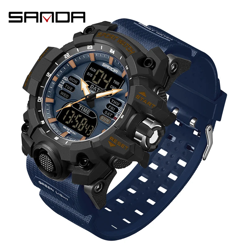 SANDA Luxury G-Style - Montre Électronique Sport Homme, LED, Chronographe Militaire, Étanche 50M