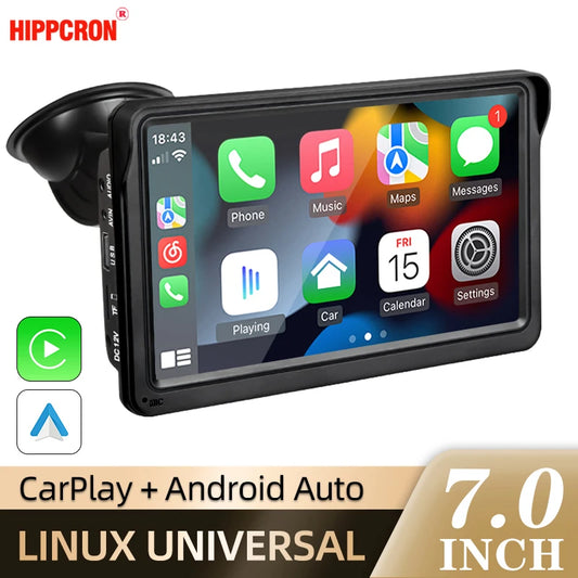 Hippcron Radio de Voiture 7" - Écran Tactile, CarPlay & Android Auto Sans Fil, Lecteur Multimédia Universel