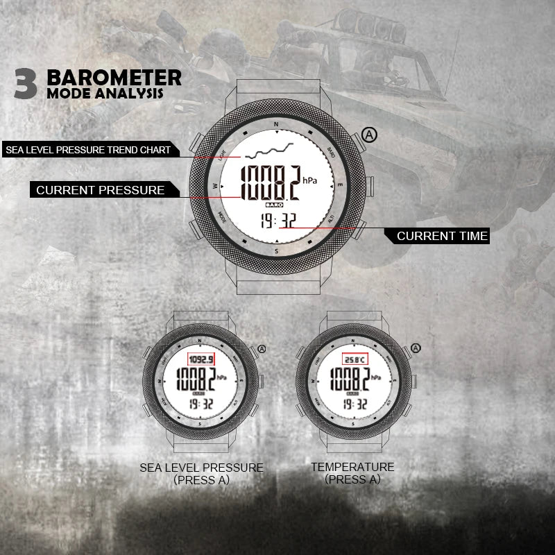 Montre Sportive NORTH EDGE APACHE-46 - Outdoor, Altimètre, Baromètre, Boussole, Étanche 50M